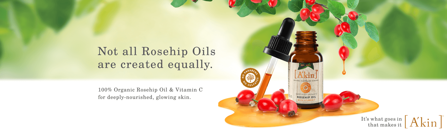 A'kin Rosehip Oil with Vitamin C - A brightening facial oil to improve overall skin tone.